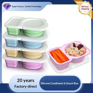 Boîte à condiments en silicone à double compartiment avec couvercle pliable, portable, capacité 301-500 ml, récipient à collation, boîte à sauce compartimentée - Product Image 3