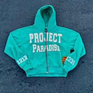 OEM personalizado desgastado apliques bordado parche sudaderas con capucha Vintage algodón calle de gran tamaño Zip up Sudadera con capucha para los hombres - Product Image 3