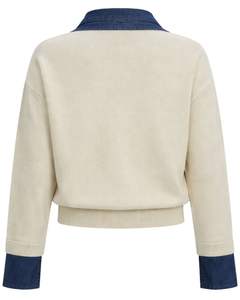 Manufacturer Customized Knit Sweater With Blue Denim Collar <b>Women</b> Casual Winter Pullover Long Sleeve Soft <b>Warm</b> Fashion Top - Product Image 5