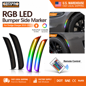 Pour Dodge Charger 2015-2021 Feux de position latéraux LED RGB avant et arrière avec clignotants séquentiels et lentille fumée Entrepôt US - Product Image 1