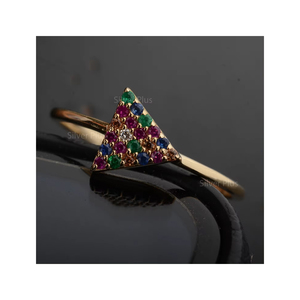 Sólido 14K Oro amarillo Natural Multi Zafiro Triángulo Anillo Joyería Fabricante - Product Image 4