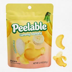 Gomitas de Frutas Pelables al Por Mayor, Dulces y Ácidas, Masticables, Certificadas Halal, Sabor Plátano y Frambuesa Azul, Bolsa Personalizada del Proveedor - Product Image 1