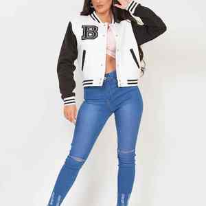 Women's <b>Short</b> Tailored Varsity <b>Jacket</b> with Premium Cotton Fabric Warm Comfort Versatile Streetwear Inspired Style - Product Image 2