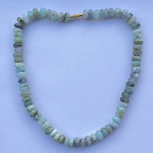 6mm 8mm 10mm Natural Blue Peruvian <b>Opal</b> Smooth Rondelle Gemstone Beaded Gold Plated Strand Necklace - Product Image 1
