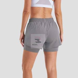 Vente chaude unisexe taille haute Yoga Shorts Double couche Shorts de course poches décontracté solide écologique Service OEM disponible - Product Image 5