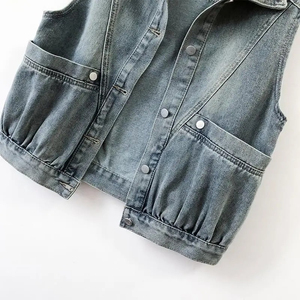 Gilets courts d'été pour femmes, vestes d'extérieur sans manches, amples, grandes poches, veste en jean, vestes confortables pour femmes - Product Image 3
