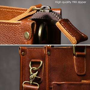 Classic Genuine Leather Vintage Laptop Briefcase with Crossbody Shoulder Strap Large Capacity Portable Durable Office Bag Brown - Product Image 6