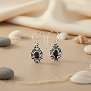 925 Silver Gemstone Jewelry Women's Drop <b>Earrings</b> with <b>Garnet</b> Fashion Accessory - Product Image 1