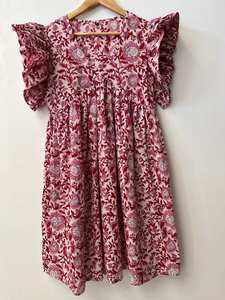 Robe tunique courte unique pour femme Style ethnique Boho multicolore sans manches bouton décoration main bloc imprimé 100% coton naturel - Product Image 2