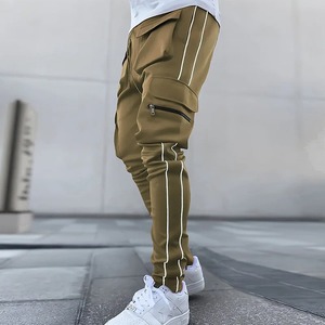 Pantalon de survêtement décontracté pour homme, style streetwear, avec bande réfléchissante, multi-poches, cargo empilé, taille mi-haute, teint en pièce - Product Image 2