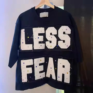 เสื้อยืดแขนสั้นทรงบ็อกซี่สำหรับผู้ชาย ทรงปกติ ผ้าฝ้าย 100% ความยาวปกติ ผ้าถัก ระบายอากาศ แห้งเร็ว ปักลาย апплика - Product Image 2