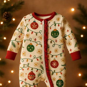 Pelele navideño de algodón para niños pequeños con función de doble cremallera - Product Image 1