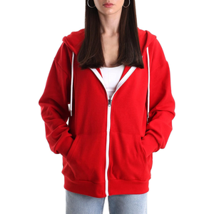 Sweat à capuche zippé rouge personnalisé anti-rides baggy coupe ample 100% coton sweats à capuche surdimensionnés à épaules tombantes pour femme - Product Image 1