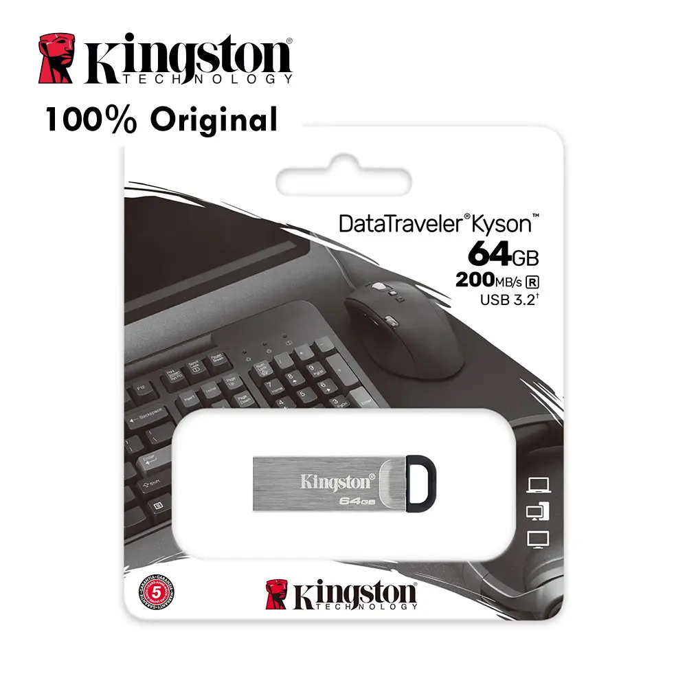 Флеш-накопитель DataTraveler Kyson 64 Гб USB 3,2 со стильным металлическим корпусом