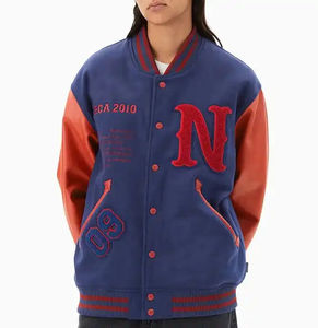 แจ็กเก็ตบอมเบอร์สำหรับทุกเพศแขนหนังแกะปักโลโก้ด้วยกำมะหยี่มีฮู้ดสไตล์เบสบอลทำจากโพลีเอสเตอร์สำหรับฤดูหนาว - Product Image 6