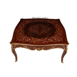 โต๊ะกาแฟทรงสี่เหลี่ยมหรูหรา พร้อมลายไม้สลักประณีตและตกแต่งด้วยทองเหลือง เพื่อการตกแต่งห้องนั่งเล่นที่คลาสสิกและสง่างาม - Product Image 1