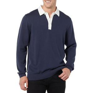 Tricoté col rabattu pull à col coton ODM approvisionnement Logo personnalisé imprimé hommes hiver tricots tendance respirant - Product Image 1