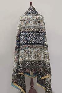 Nouveau lancement : Châle long en soie chinon fait main, de créateur, couleur unie, avec bordure en dentelle dorée et travail miroir, ethnique, doux pour la peau - Product Image 6