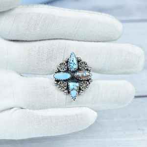 Handmade Golden Hill <b>Turquoise</b> Sterling Silver Adjustable <b>Ring</b> Statement <b>Ring</b> for Women - Product Image 3