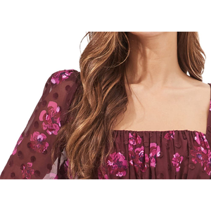 Abito Mini Floreale Fucsia Rosalee da Donna Astr Label con Collo Quadrato in Chiffon Trasparente, Vita Naturale, Elegante per Feste Diurne - Product Image 5