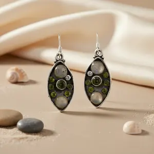 Women's Vintage Gold-Plated 925 Silver Drop <b>Earrings</b> with Moonstone Peridot Pearl Diamond & <b>Opal</b> Cute Dangle Jewelry - Product Image 3