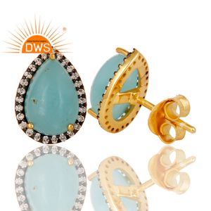 Venta caliente plata esterlina 18K chapado en oro Natural Cz & Larimar piedra preciosa Stud pendiente Demi joyería fina fabricante - Product Image 2
