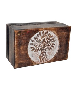 Urnas de caja de cremación de madera con grabado de bordes de palisandro hechas a mano y hechas a mano antiguas para cenizas humanas adultas (Tree-4 encalado) - Product Image 2