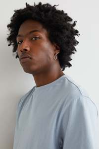 Hombres Plain Drop Shoulder manga corta azul claro camisetas - Product Image 3