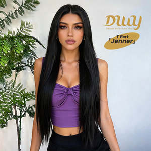 Jenner-DWy 30 Inches Long Natural <b>Black</b> Straight Full Lace Front <b>Wig</b> for Women Clearance Sale Glueless Synthetic Middle Part - Product Image 1