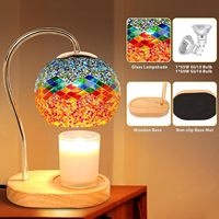 Lampe chauffe-cire électrique en verre mosaïque coloré de style marocain avec interrupteur minuterie réglable et base en bois – Vente en gros