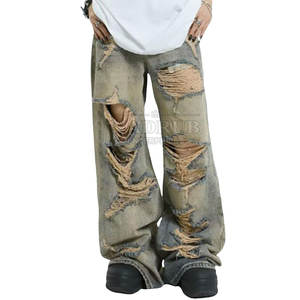 Pantalones vaqueros holgados de corte holgado con cintura ajustable y aspecto elegante Pantalones vaqueros holgados duraderos con costuras reforzadas y lavado vintage - Product Image 1