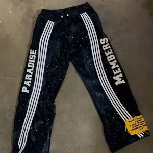 Pantalon de survêtement vintage à rayures latérales personnalisé avec impression de strass et broderie avec appliques délavées à l'acide pantalon évasé pour hommes - Product Image 1