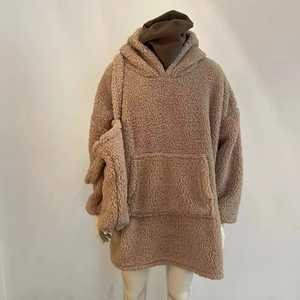 Hoody Custom Name Logo Wearable Hooded Winter Sherpa <b>Oversized</b> Flannel <b>Hoodie</b> <b>Blankets</b> With Sleeves - Product Image 1