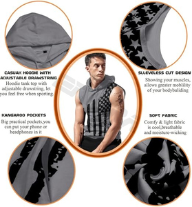 Sweats à capuche de gym imprimés personnalisés débardeurs d'entraînement en coton respirant de haute qualité coupe musculaire tricoté sans manches t-shirt pour - Product Image 5