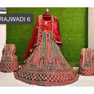 Elegante Rajwadi terciopelo pesado lentejuelas hasta el suelo nupcial Lehenga Choli doble Dupatta puede encajar fiestas ropa de boda - Product Image 6