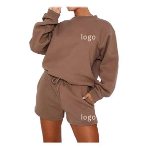 Conjunto corto de algodón con capucha para mujer al por mayor, conjunto de dos piezas, chándal informal, ropa deportiva de moda con logotipo personalizado - Product Image 1