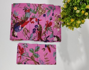 Ensemble de serviettes de table en coton faites à la main, nappe en lin lavable à imprimé floral, serviette imprimée légère en blocs pour les mariages - Product Image 1