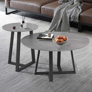 Ensemble de tables basses de salon modernes et écologiques en gros avec plateau en pierre frittée et structure en fer, design emboîtable - Product Image 4