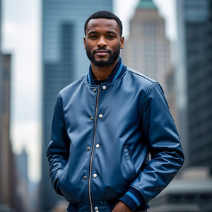 Manteaux en cuir véritable matelassé pour hommes Veste universitaire en cuir boutonnée coupe ajustée décontractée pour hommes - Product Image 6