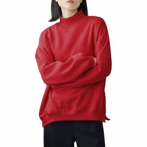 Camiseta Casual Larga para Mujer 2026, Cuello Alto Simulado, 100% Algodón Felpa, Transpirable, Ecológica, Anti-Pilling, Anti-Arrugas, Secado Rápido, 380g, Frente - Product Image 4