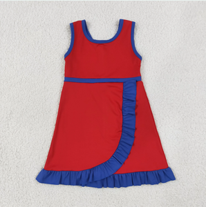Vestido Mini sin Mangas para Niñas, Estilo A-Line con Volantes, Estampado, Transpirable, Lavable, Estilo Preppy para Verano, Ideal para Yoga - Product Image 6