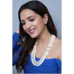 Collier élégant multi-rangs en fausses perles pour femmes, bijoux de mode pour mariages, fêtes, cadeaux, look ethnique traditionnel - Product Image 1