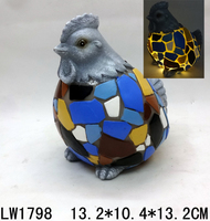 Lampe solaire en polyrésine tendance, modèle sur pied, motif coq avec mosaïque, multicolore, à LED chaud, pour éclairage et décoration de jardin