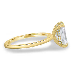 Diseñador único 18K oro sólido oculto Halo solitario anillos brillante corte esmeralda laboratorio crecido solitario diamante anillos de compromiso - Product Image 5