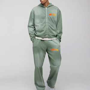 Survêtement en coton pour hommes, ensemble de pantalons de survêtement, ensemble de 2 pièces, survêtement Streetwear, surdimensionné, à fermeture éclair, avec logo imprimé bouffant personnalisé - Product Image 3
