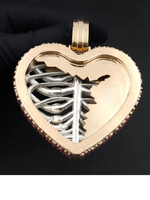 Pendentif en forme de cœur brisé pour homme Moissanite en argent et or rose Hip Hop Skeleton Rib Design Jewellery