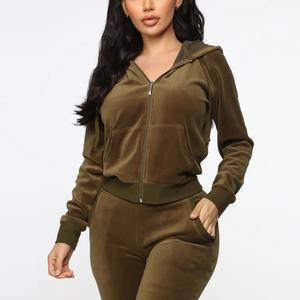 New arrival 2026 New Fleece Hoodie <b>Hooded</b> <b>Cardigan</b> Slim Fit Stacked velour fabric Flared Pants Two-piece Set Made in Bangladesh - Product Image 2