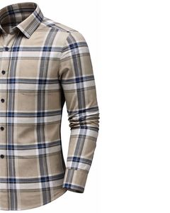 Camisa a Cuadros para Hombre, Manga Larga, Estilo Casual de Franela, Color Beige, Caqui y Azul, Fabricante Personalizado, Venta al por Mayor, OEM - Product Image 2