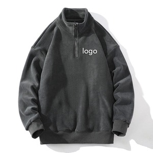 Sweat-shirt de sport coupe ajustée pour hommes avec col montant demi-fermeture éclair manches longues bloc vierge en coton grande taille pour l'automne livraison directe - Product Image 4