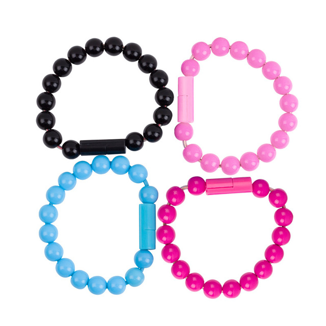 Bead Pure Color Bracelet USB Cable Universal Mobile Phone Charger for iPhone Micro USB Type C Sync Data Fast Charging Cord